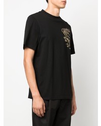 schwarzes bedrucktes T-Shirt mit einem Rundhalsausschnitt von Roberto Cavalli