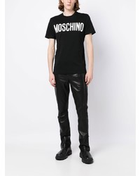 schwarzes bedrucktes T-Shirt mit einem Rundhalsausschnitt von Moschino