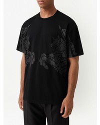 schwarzes bedrucktes T-Shirt mit einem Rundhalsausschnitt von Burberry