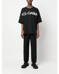 schwarzes bedrucktes T-Shirt mit einem Rundhalsausschnitt von Dolce & Gabbana