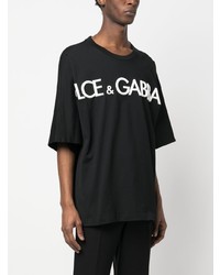 schwarzes bedrucktes T-Shirt mit einem Rundhalsausschnitt von Dolce & Gabbana