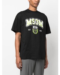 schwarzes bedrucktes T-Shirt mit einem Rundhalsausschnitt von MSGM