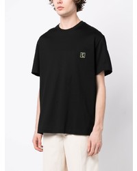 schwarzes bedrucktes T-Shirt mit einem Rundhalsausschnitt von Wooyoungmi