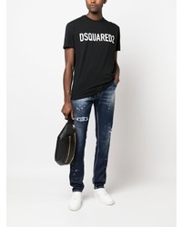 schwarzes bedrucktes T-Shirt mit einem Rundhalsausschnitt von DSQUARED2