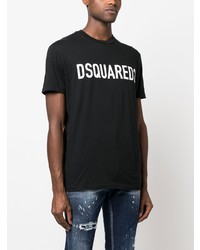 schwarzes bedrucktes T-Shirt mit einem Rundhalsausschnitt von DSQUARED2