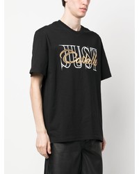 schwarzes bedrucktes T-Shirt mit einem Rundhalsausschnitt von Just Cavalli