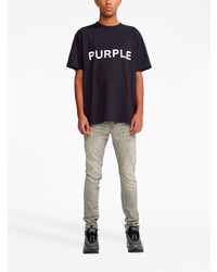 schwarzes bedrucktes T-Shirt mit einem Rundhalsausschnitt von purple brand