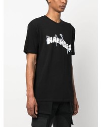 schwarzes bedrucktes T-Shirt mit einem Rundhalsausschnitt von Nahmias