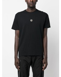 schwarzes bedrucktes T-Shirt mit einem Rundhalsausschnitt von Stone Island