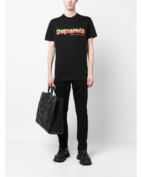 schwarzes bedrucktes T-Shirt mit einem Rundhalsausschnitt von DSQUARED2