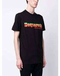 schwarzes bedrucktes T-Shirt mit einem Rundhalsausschnitt von DSQUARED2