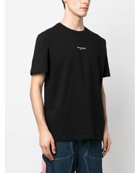 schwarzes bedrucktes T-Shirt mit einem Rundhalsausschnitt von MAISON KITSUNÉ