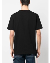 schwarzes bedrucktes T-Shirt mit einem Rundhalsausschnitt von MAISON KITSUNÉ