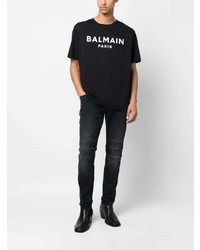 schwarzes bedrucktes T-Shirt mit einem Rundhalsausschnitt von Balmain