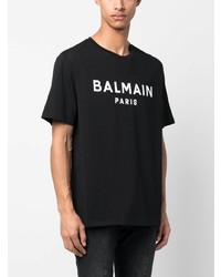 schwarzes bedrucktes T-Shirt mit einem Rundhalsausschnitt von Balmain