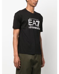 schwarzes bedrucktes T-Shirt mit einem Rundhalsausschnitt von Ea7 Emporio Armani