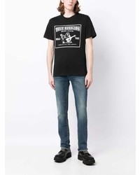 schwarzes bedrucktes T-Shirt mit einem Rundhalsausschnitt von True Religion