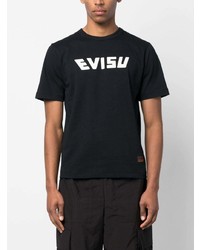 schwarzes bedrucktes T-Shirt mit einem Rundhalsausschnitt von Evisu