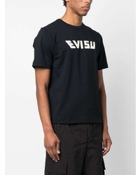 schwarzes bedrucktes T-Shirt mit einem Rundhalsausschnitt von Evisu