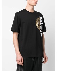 schwarzes bedrucktes T-Shirt mit einem Rundhalsausschnitt von Just Cavalli