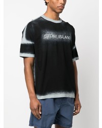 schwarzes bedrucktes T-Shirt mit einem Rundhalsausschnitt von Stone Island