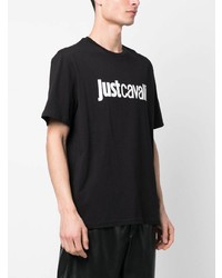 schwarzes bedrucktes T-Shirt mit einem Rundhalsausschnitt von Just Cavalli