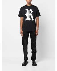 schwarzes bedrucktes T-Shirt mit einem Rundhalsausschnitt von Raf Simons