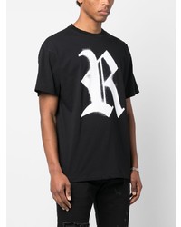 schwarzes bedrucktes T-Shirt mit einem Rundhalsausschnitt von Raf Simons