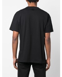 schwarzes bedrucktes T-Shirt mit einem Rundhalsausschnitt von Raf Simons