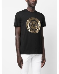 schwarzes bedrucktes T-Shirt mit einem Rundhalsausschnitt von Just Cavalli