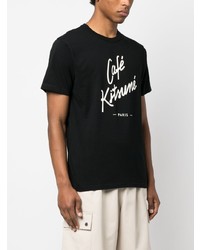 schwarzes bedrucktes T-Shirt mit einem Rundhalsausschnitt von MAISON KITSUNÉ