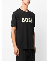 schwarzes bedrucktes T-Shirt mit einem Rundhalsausschnitt von BOSS