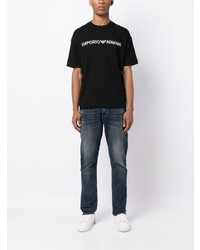 schwarzes bedrucktes T-Shirt mit einem Rundhalsausschnitt von Emporio Armani