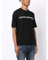 schwarzes bedrucktes T-Shirt mit einem Rundhalsausschnitt von Emporio Armani