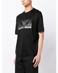 schwarzes bedrucktes T-Shirt mit einem Rundhalsausschnitt von Emporio Armani