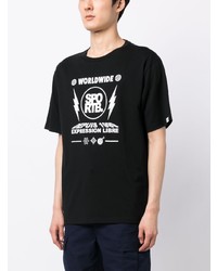 schwarzes bedrucktes T-Shirt mit einem Rundhalsausschnitt von SPORT b. by agnès b.