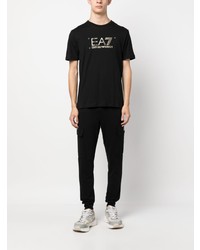 schwarzes bedrucktes T-Shirt mit einem Rundhalsausschnitt von Ea7 Emporio Armani