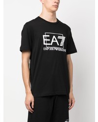 schwarzes bedrucktes T-Shirt mit einem Rundhalsausschnitt von Ea7 Emporio Armani