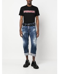 schwarzes bedrucktes T-Shirt mit einem Rundhalsausschnitt von DSQUARED2