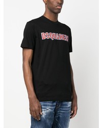 schwarzes bedrucktes T-Shirt mit einem Rundhalsausschnitt von DSQUARED2