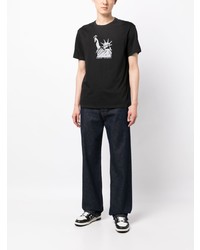 schwarzes bedrucktes T-Shirt mit einem Rundhalsausschnitt von Armani Exchange