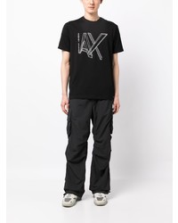 schwarzes bedrucktes T-Shirt mit einem Rundhalsausschnitt von Armani Exchange