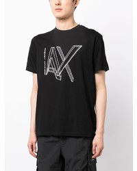 schwarzes bedrucktes T-Shirt mit einem Rundhalsausschnitt von Armani Exchange