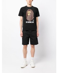 schwarzes bedrucktes T-Shirt mit einem Rundhalsausschnitt von BAPE BLACK *A BATHING APE®