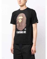 schwarzes bedrucktes T-Shirt mit einem Rundhalsausschnitt von BAPE BLACK *A BATHING APE®