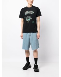 schwarzes bedrucktes T-Shirt mit einem Rundhalsausschnitt von BAPE BLACK *A BATHING APE®