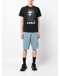 schwarzes bedrucktes T-Shirt mit einem Rundhalsausschnitt von BAPE BLACK *A BATHING APE®