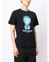 schwarzes bedrucktes T-Shirt mit einem Rundhalsausschnitt von BAPE BLACK *A BATHING APE®