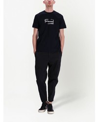 schwarzes bedrucktes T-Shirt mit einem Rundhalsausschnitt von Emporio Armani