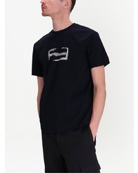 schwarzes bedrucktes T-Shirt mit einem Rundhalsausschnitt von Emporio Armani